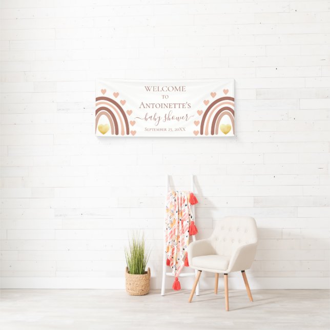 Blush Hearts Rainbow Boho Baby Shower Banner (Insitu)