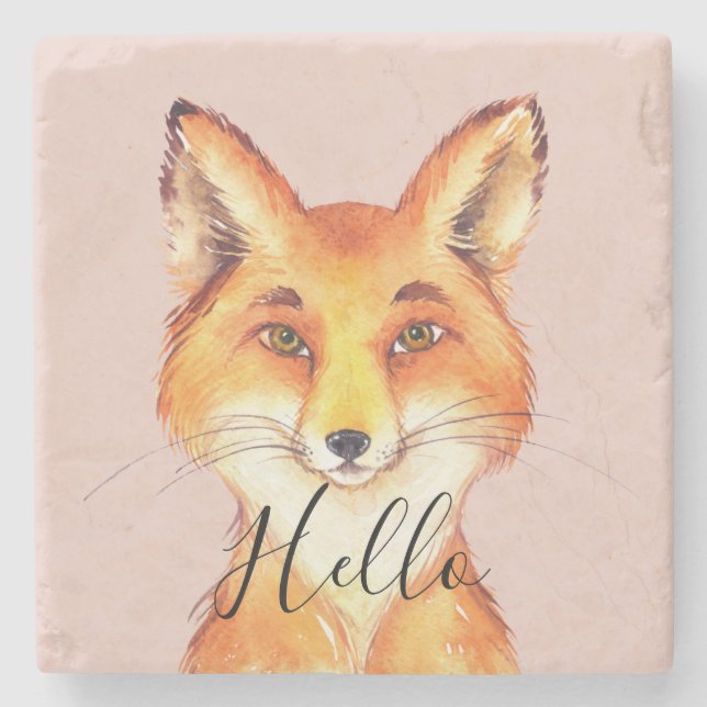 Blush Hello Fox Steinuntersetzer (Vorderseite)