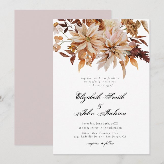 Blush Herbstbrennen Orangen-Rost-Hochzeit Einladung (Vorne/Hinten)