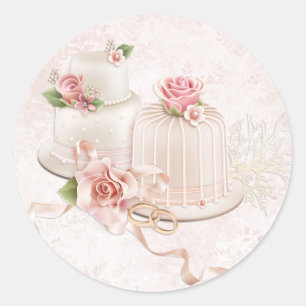 Blush Hochzeitstorten mit Rose, Brautparty Runder Aufkleber