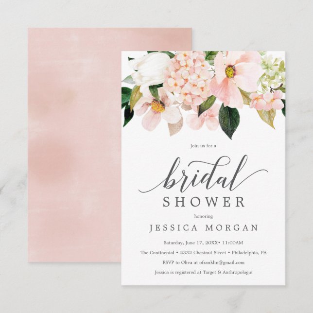 Blush Hydrangea Bridal Dusche Einladungskarte (Vorne/Hinten)