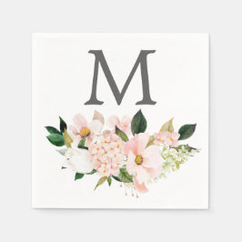 Blush Hydrangea Monogram Wedding Cocktail Napkin Serviette