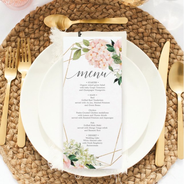 Blush Hydrangea Wedding Menu oder Brautparty Menu Einladung (Von Creator hochgeladen)