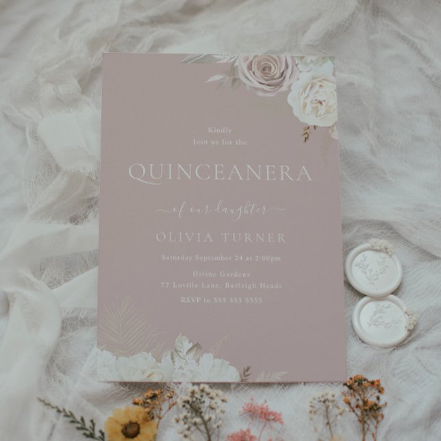 Blush & Ivory Bloral Dusty Pink Quinceanera Party Einladung (Von Creator hochgeladen)