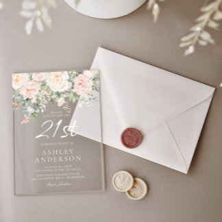 Blush & Ivory Blume 21. Geburtstag Party Acryleinladungen