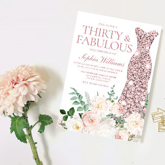 Blush & Ivory Blume Rose Gold Gown 30. Geburtstag Einladung