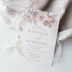 Blush & Ivory Dusty Rose Blumenreath Wedding Einladung