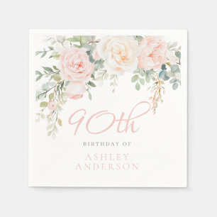 Blush & Ivory Elegante Blume 90. Geburtstagsparty Serviette
