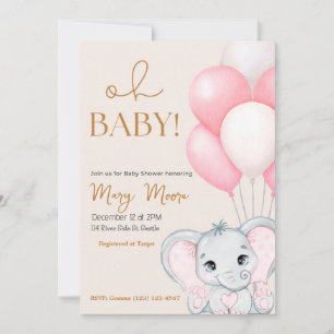 Blush Ivory Elephant Pink Balloons Babydusche Einladung