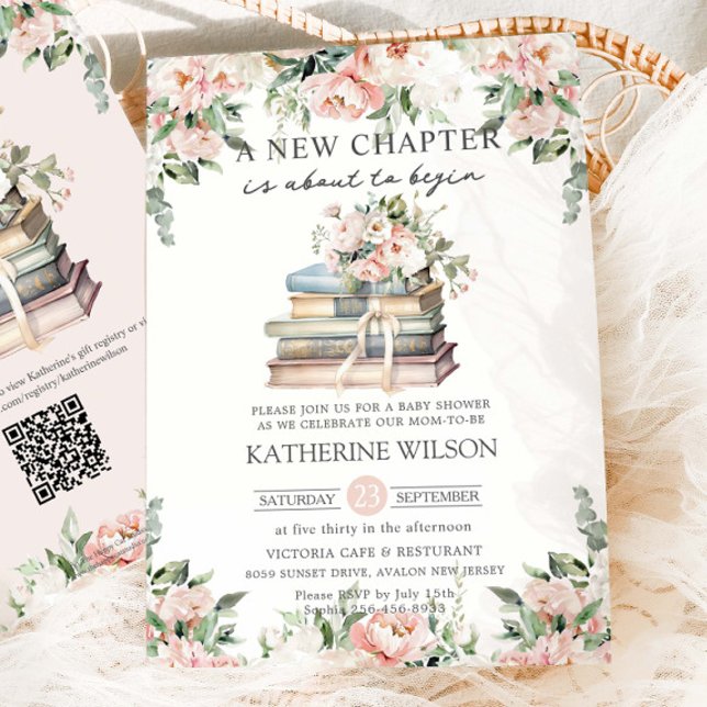 Blush Ivory Floral Books Neues Kapitel Babydusche Einladung (Von Creator hochgeladen)