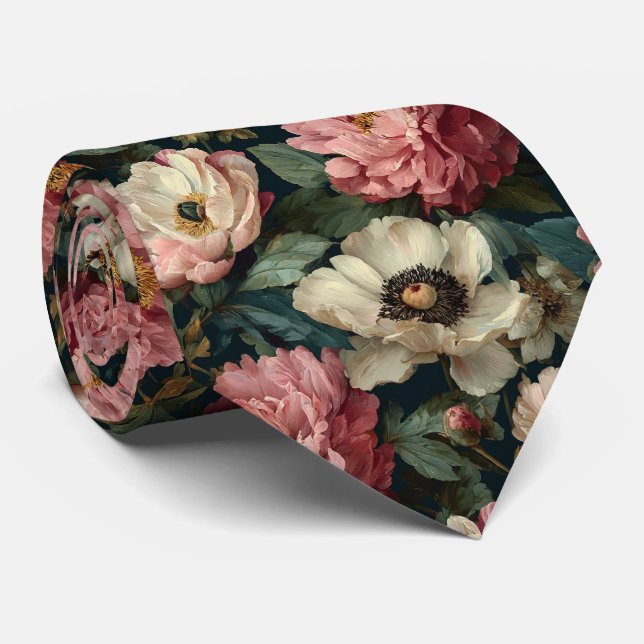 Blush & Ivory Peony Floral Garden Wedding Krawatte (Gerollt)