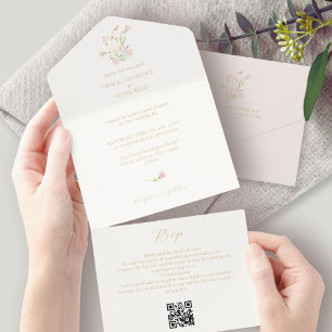 Blush & Ivory Wildblume Rose Hochzeit All In One Einladung
