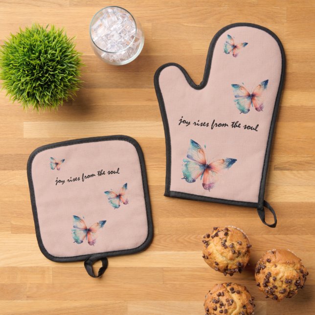 Blush Joy erhebt sich aus dem Soul Butterfly Ofenhandschuh & Topflappen-Set (Oben Unten)