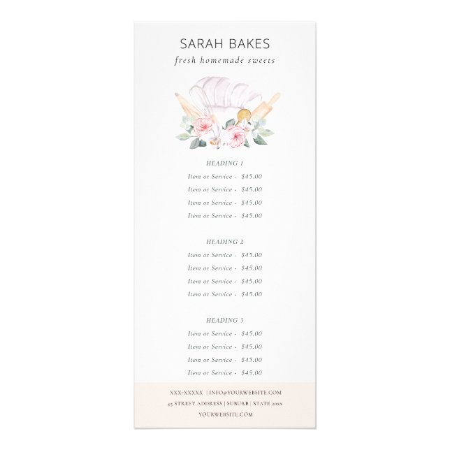 Blush Koch Hat Floral Whisky Bäckerei Service Prei Werbekarte (Vorne)