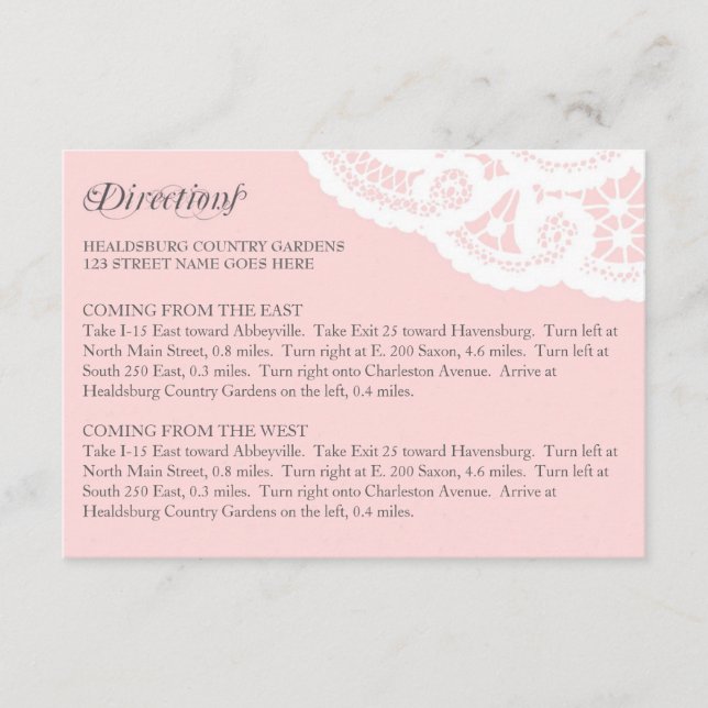 Blush Lace Doily Wedding Directions Enclosure Card Begleitkarte (Vorderseite)