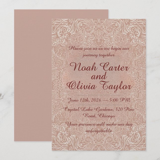 Blush Lace Elegant Wedding Invitation Einladung (Vorne/Hinten)
