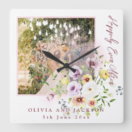 Blush Lavendel Lila Blüte glücklich immer nach Quadratische Wanduhr