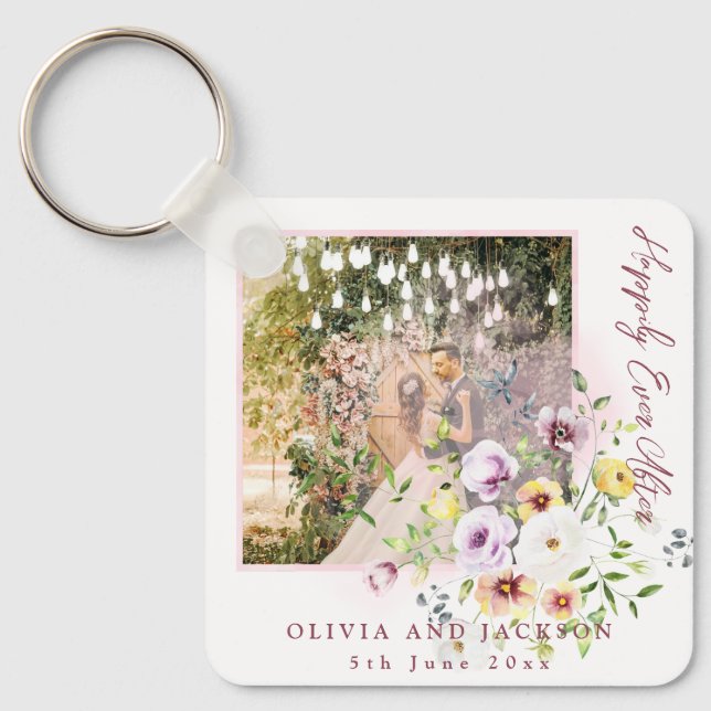 Blush Lavendel Lila Blüte glücklich immer nach Schlüsselanhänger (Vorderseite)