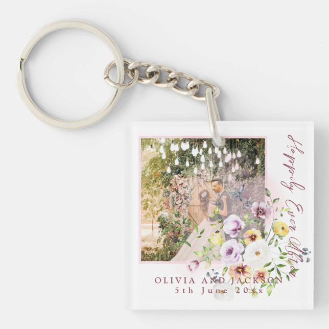 Blush Lavendel Lila Blüte glücklich immer nach Schlüsselanhänger (Vorderseite)