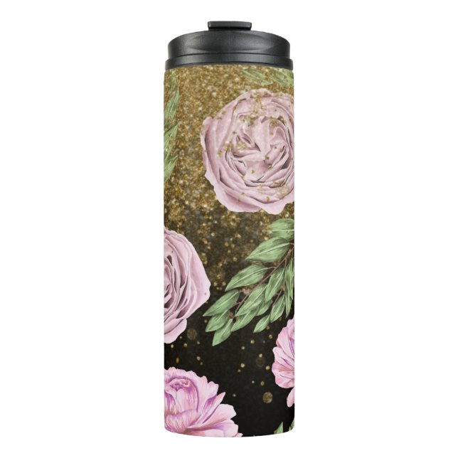 *~* Blush Lavendel PEONY Gold Glitzer Floral Thermosbecher (Vorderseite)