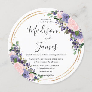 Blush Lavender Floral Wedding Gold Glitzer Circle Einladung
