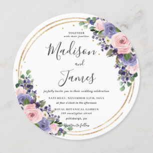 Blush Lavender Floral Wedding Gold Glitzer Circle Einladung