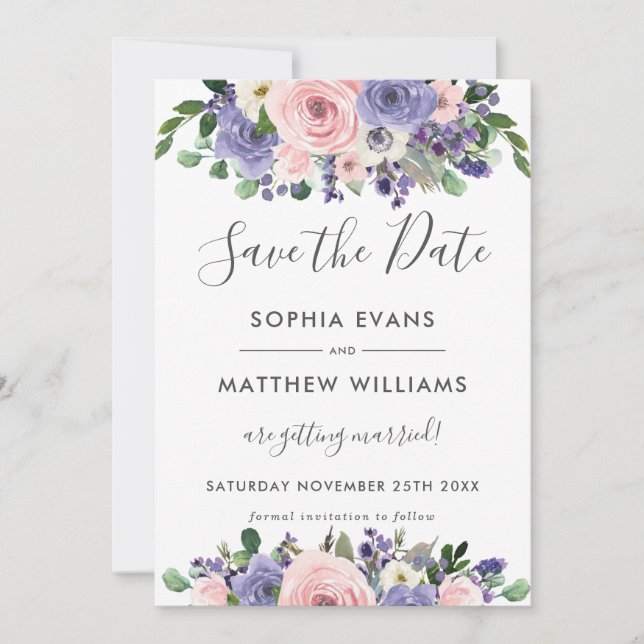 Blush Lavender Floral Wedding Save the Date Card Einladung (Vorderseite)