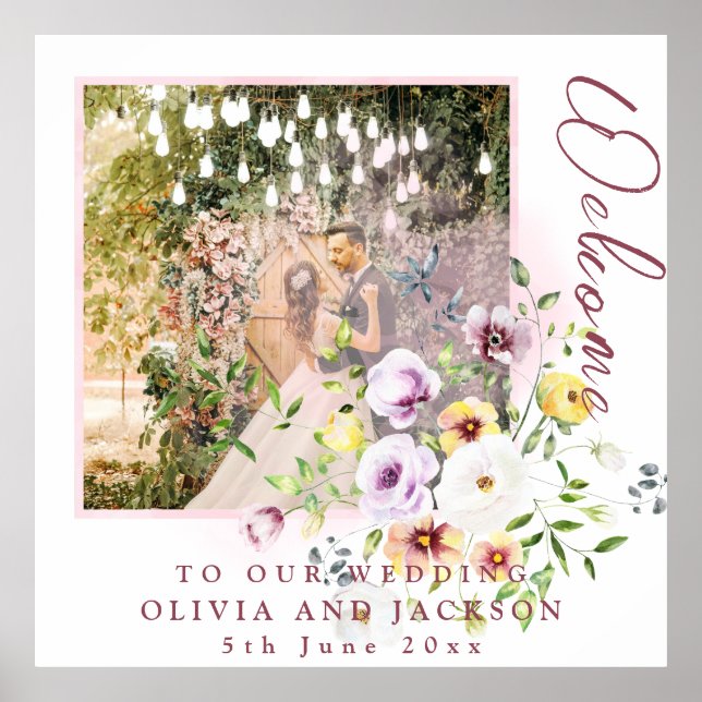 Blush Lavender Lila Blumenhochzeit Willkommen Poster (Vorne)