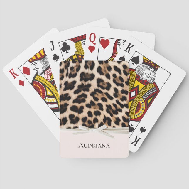 Blush Leopard White Bow Spielkarten (Rückseite)