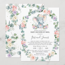 Blush Lila Floral Elephant Baby Dusche per Mail