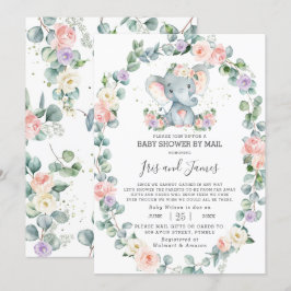 Blush Lila Floral Elephant Baby Dusche per Mail Einladung
