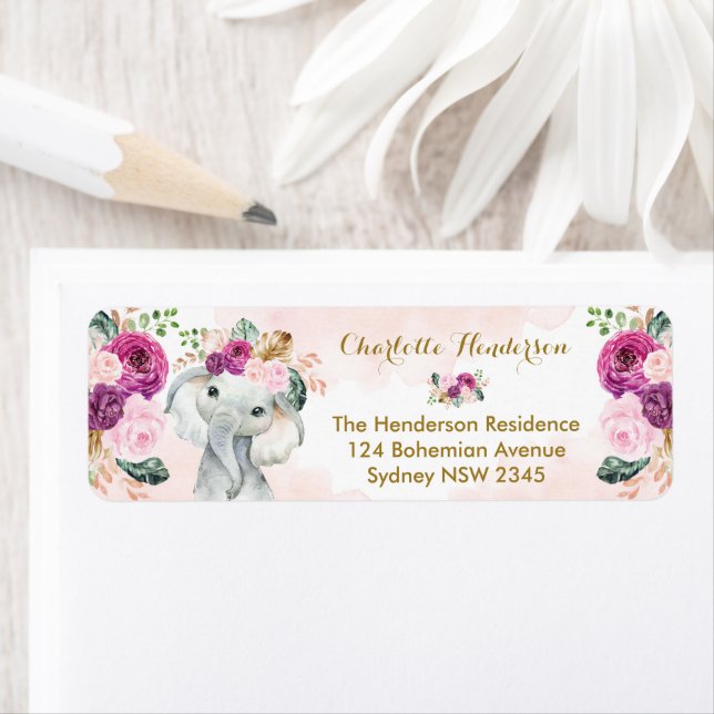 Blush Lila Floral Elephant Boho Baby Girl (Insitu)