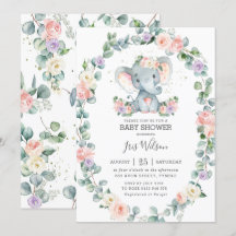 Blush Lilac Blumengrün Elephant Babydusche