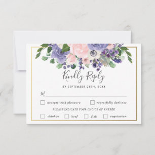 Blush Lilac Floral Wedding Meal Choice RSVP Karte