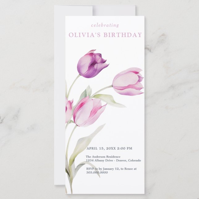 Blush Lilac Lila Floral Wasserfarbene Tulissen (Vorderseite)