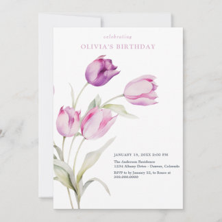 Blush Lilac Lila Floral Wasserfarbene Tulissen Einladung