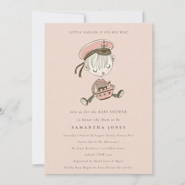 Blush Litor Nautical Baby Dusche laden ein Dankeskarte (Vorderseite)