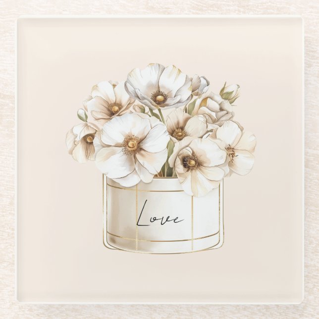 Blush Love Pretty White Flowers Glasuntersetzer (Vorderseite)
