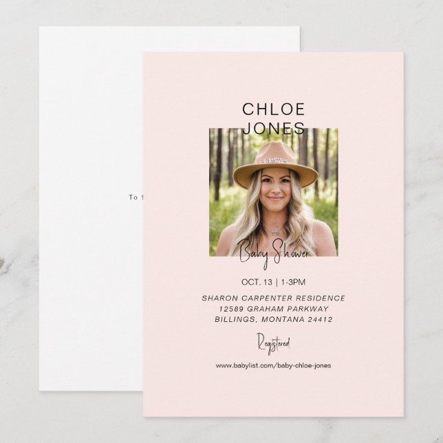 Blush Mama to be Foto Baby Shower Einladung (Vorne/Hinten)