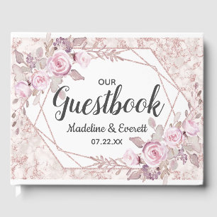 Blush Marble Geometric Floral Wedding Monogram Gästebuch