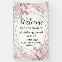 Blush-Marble Geometric Frame Wedding Willkommen Banner