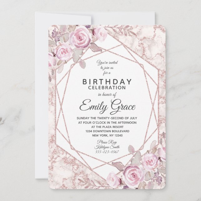 Blush Marble Geometric Geburtstagsparty Einladung (Vorderseite)