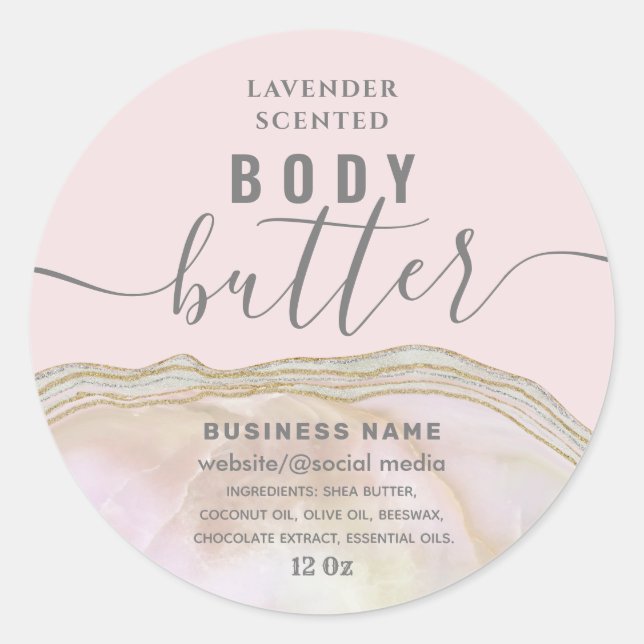 Blush-Marmor-Gadate-Script-Butterlabel Runder Aufkleber (Vorderseite)