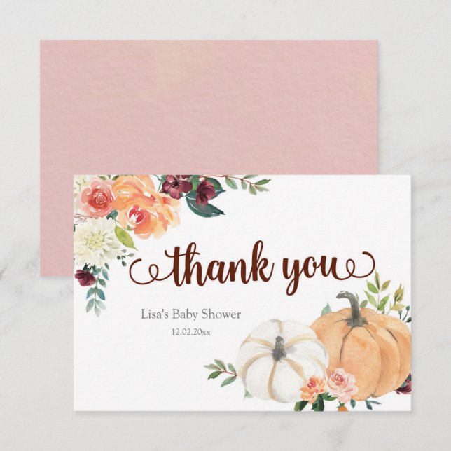 Blush Marsala Floral Citrouille Carte de remerciem (Devant / Derrière)