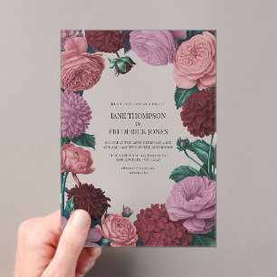 Blush Mauve, Pfirsichblüte & Rosenholz Samt Acryleinladungen