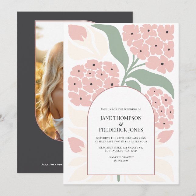 Blush Meadow Abstract Floral Modern Spring Wedding Einladung (Vorne/Hinten)