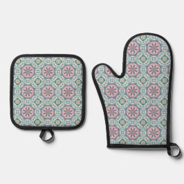 Blush Meadow Tile - Aquarellblume Ofenhandschuh & Topflappen-Set