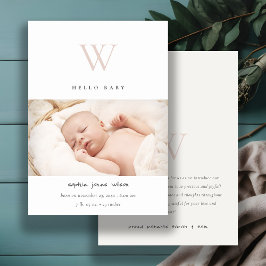 Blush-Minimal-Monogram-Foto Geburtshinweis Dankeskarte