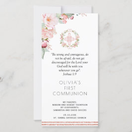 Blush, Mint Floral First Communitykind Lesezeichen Dankeskarte