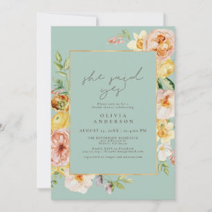 Blush & Minze Floral Sie sagte ja Brautparty Einladung